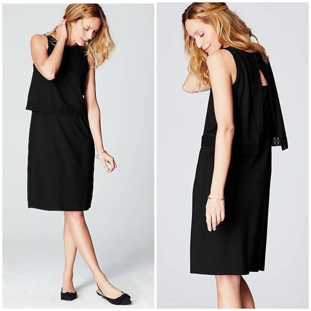 J. Jill Wearever Collection Shift Dress M Medium‎ Black Crochet Layered Stretch